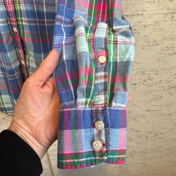 J. Crew Men's Blue Plaid Button Up Shirt Sz S Blue Green Red Easter Work Prep - Picture 5 of 13